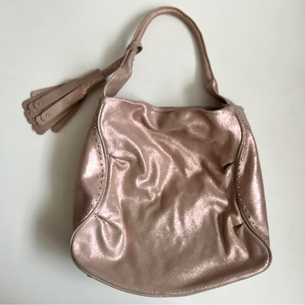Shimmer Pink Vegan Leather Hobo Bag